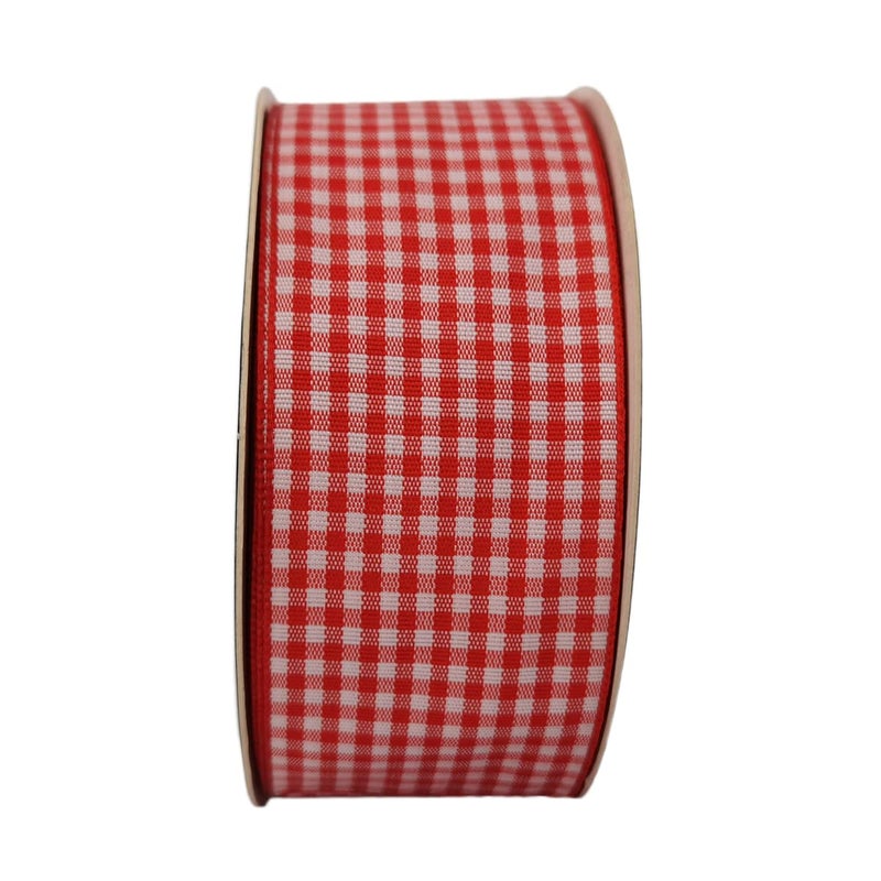 Micomon 1.5 Inch Red and White Woven Edge 100% Polyester Gingham Ribbon 25 Yards Each Roll (1-1/2"", Red) - Image 4
